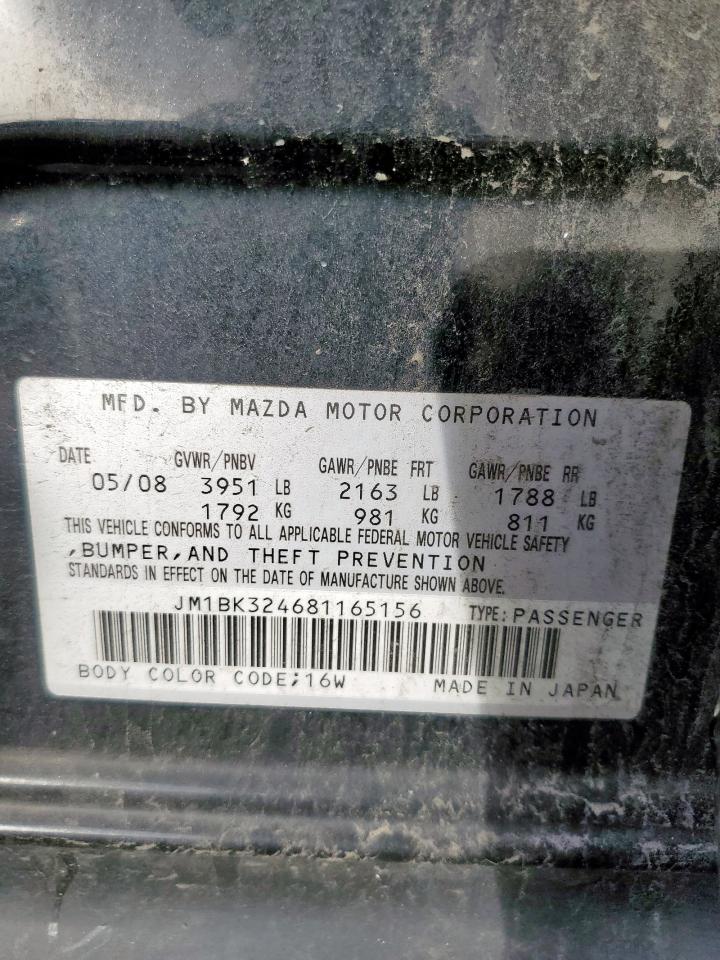 2008 Mazda 3 S VIN: JM1BK324681165156 Lot: 56553655