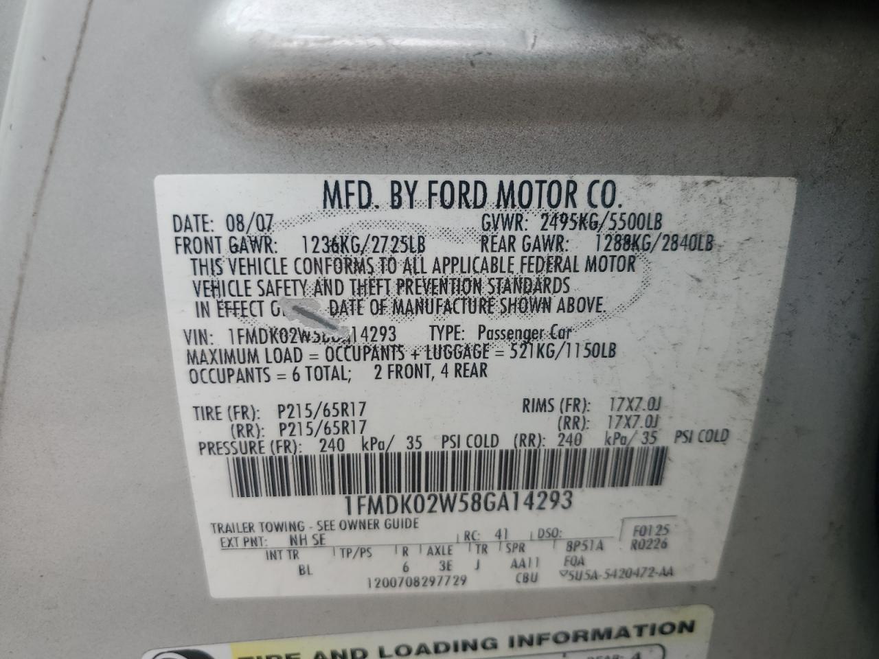 1FMDK02W58GA14293 2008 Ford Taurus X Sel