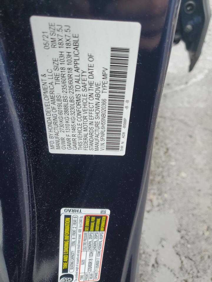 2022 Honda Odyssey Ex VIN: 5FNRL6H55NB020366 Lot: 57106075