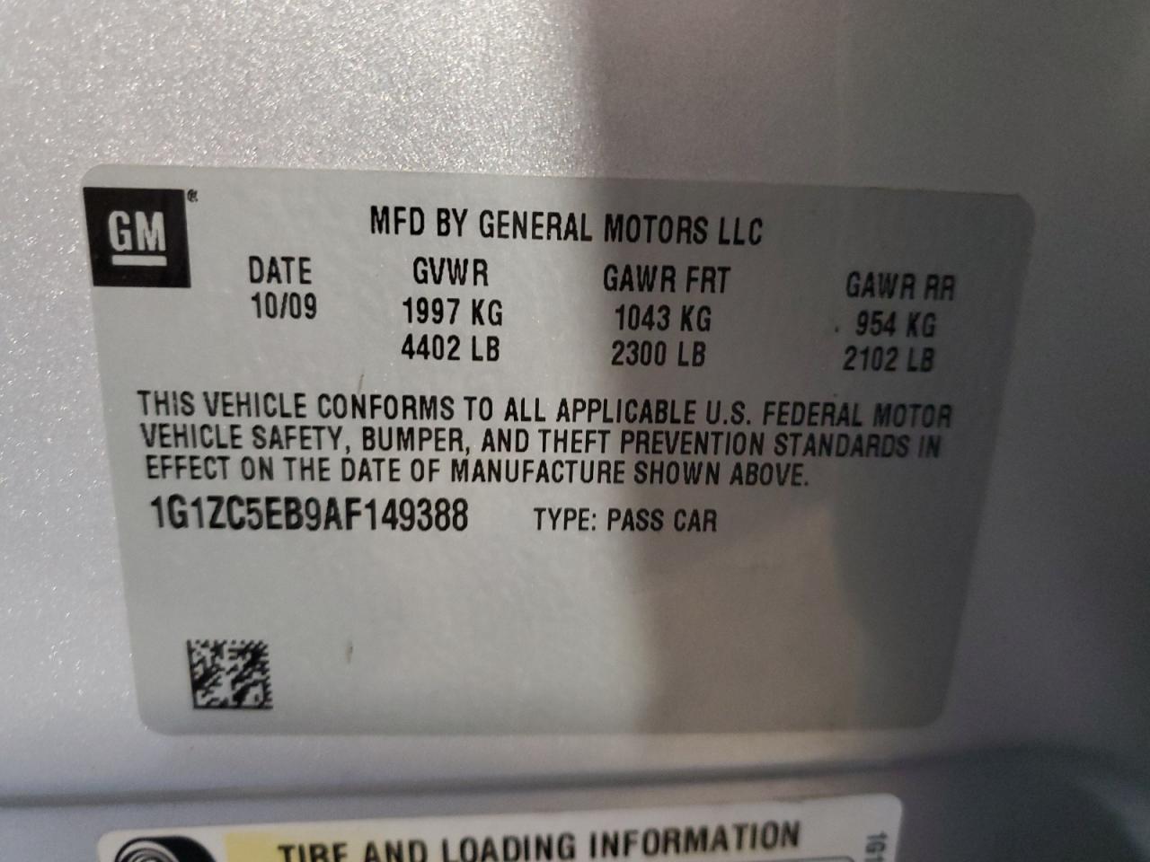 2010 Chevrolet Malibu 1Lt VIN: 1G1ZC5EB9AF149388 Lot: 55479925