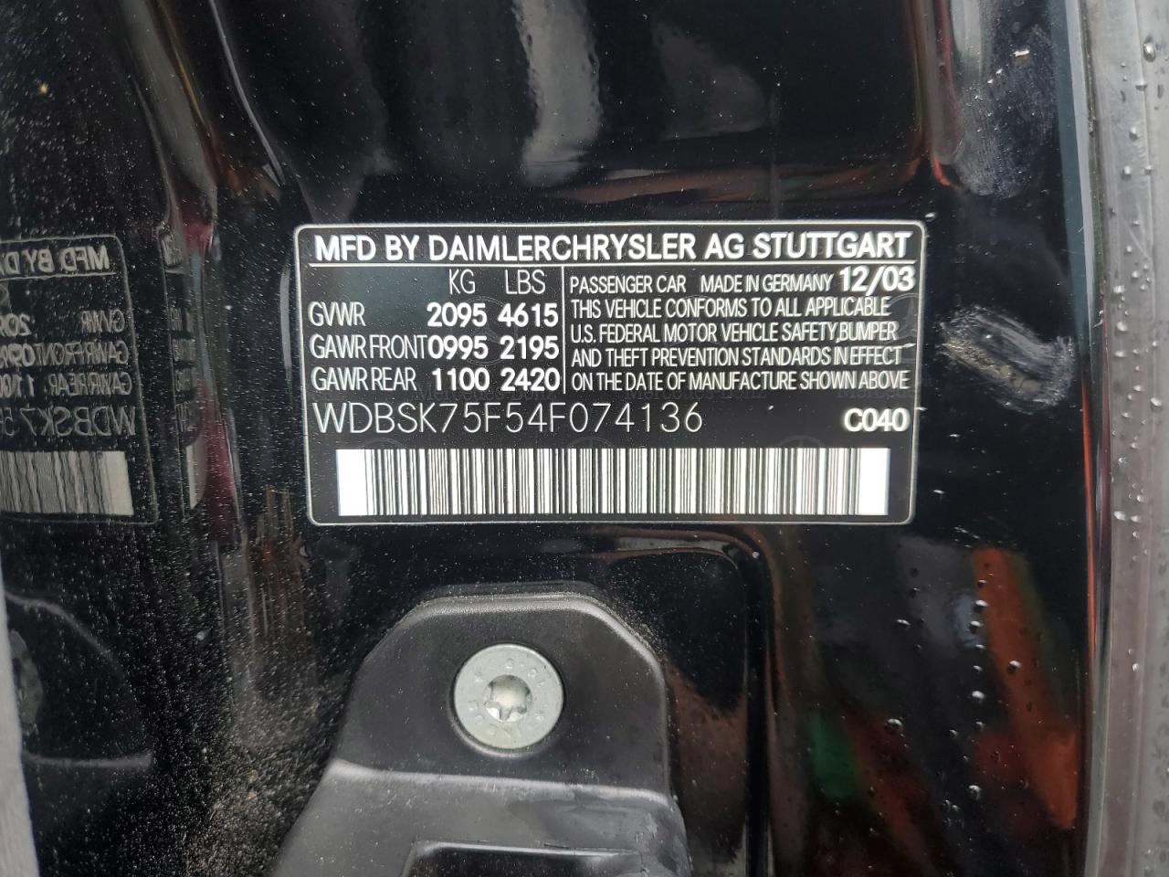2004 Mercedes-Benz Sl 500 VIN: WDBSK75F54F074136 Lot: 56868795