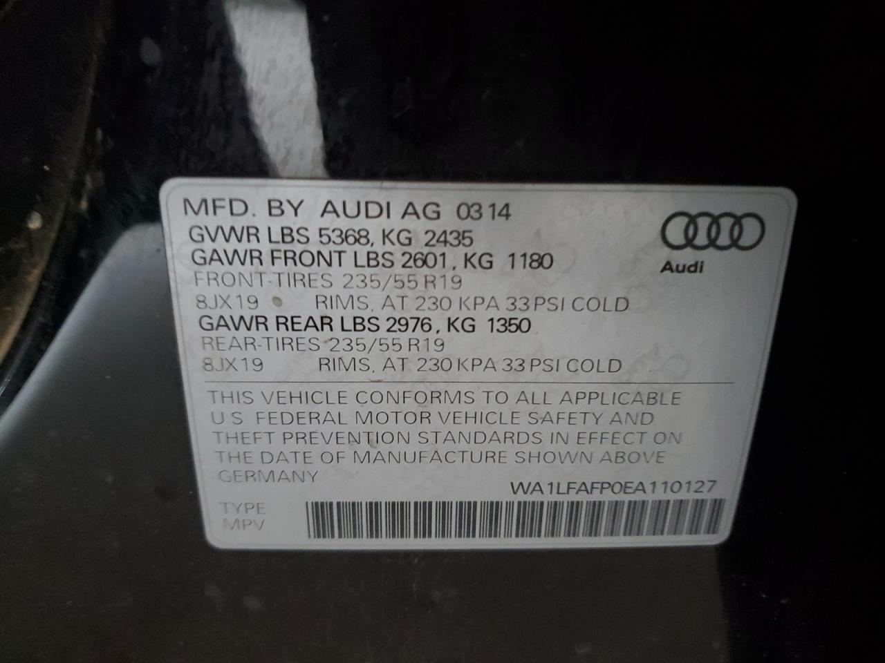 2014 Audi Q5 Premium Plus VIN: WA1LFAFP0EA110127 Lot: 59133045