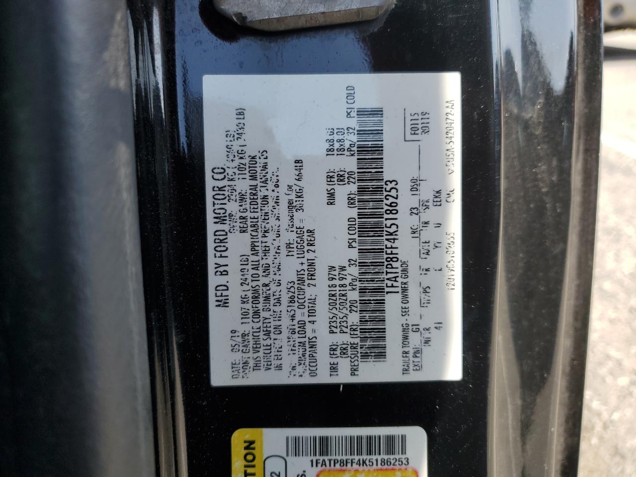 2019 Ford Mustang Gt VIN: 1FATP8FF4K5186253 Lot: 56897965