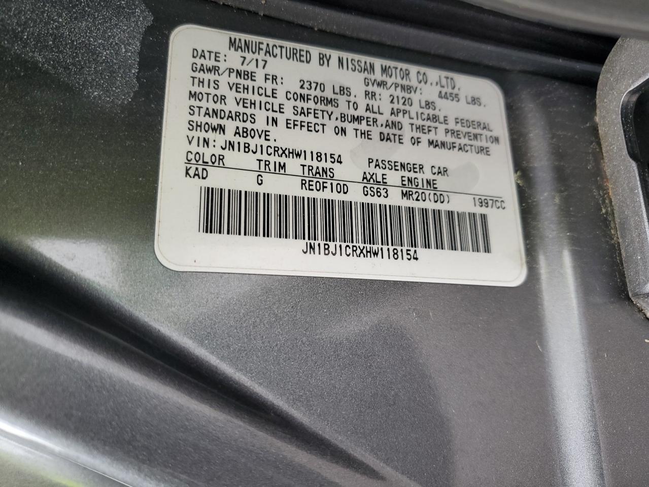 2017 Nissan Rogue Sport S VIN: JN1BJ1CRXHW118154 Lot: 56563365