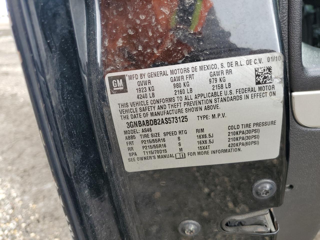 2010 Chevrolet Hhr Lt VIN: 3GNBABDB2AS573125 Lot: 63874515