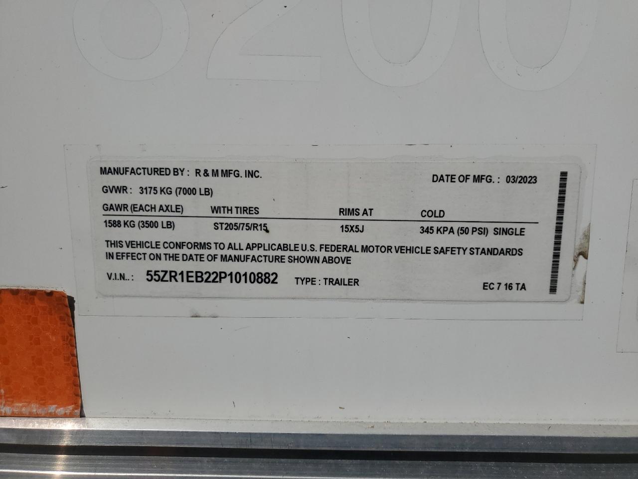 55zr1eb22p1010882 55ZR1EB22P1010882 2023 R & M Ec716Ta Enclosed Cargo Trailer