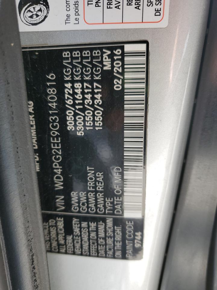2016 Mercedes-Benz Metris VIN: WD4PG2EE9G3140816 Lot: 53452675