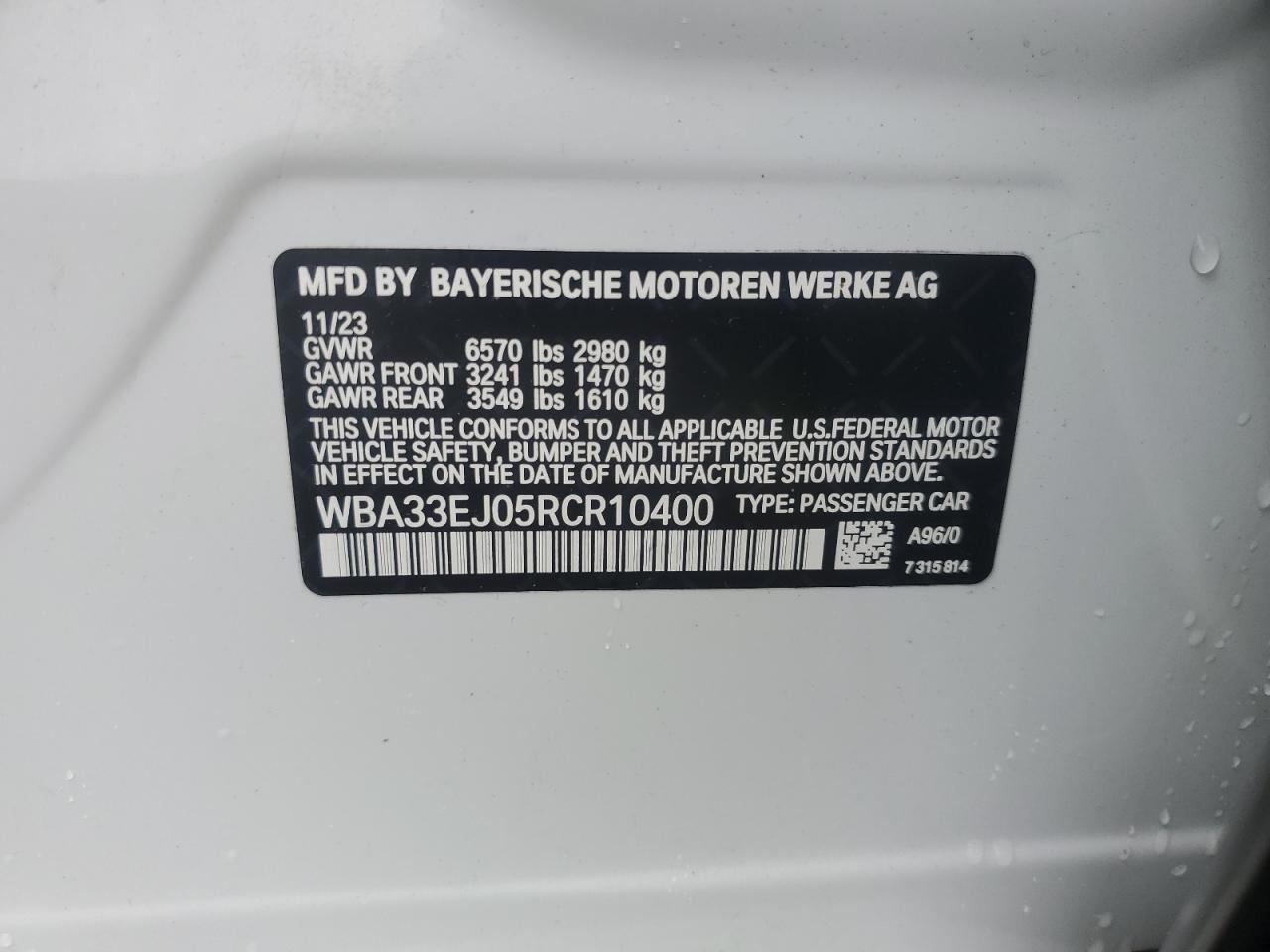 2024 BMW 760 Xi VIN: WBA33EJ05RCR10400 Lot: 56665725