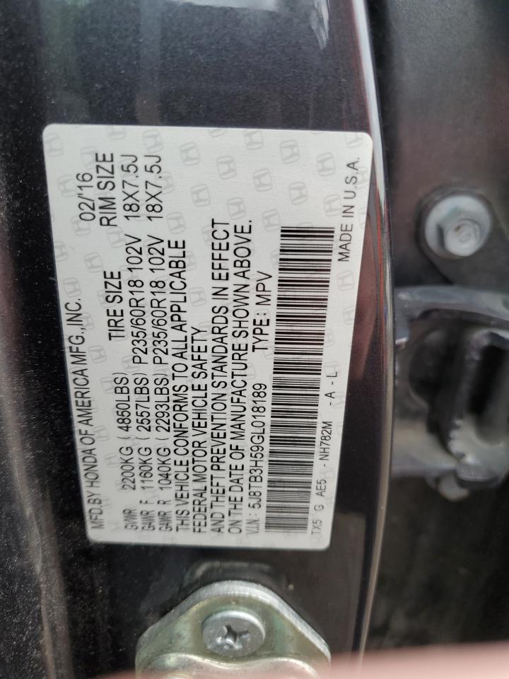 2016 Acura Rdx Technology VIN: 5J8TB3H59GL018189 Lot: 57425195
