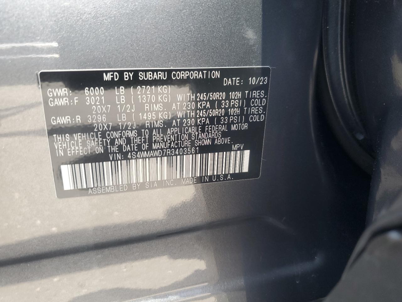 2024 Subaru Ascent Touring VIN: 4S4WMAWD7R3403561 Lot: 56973125
