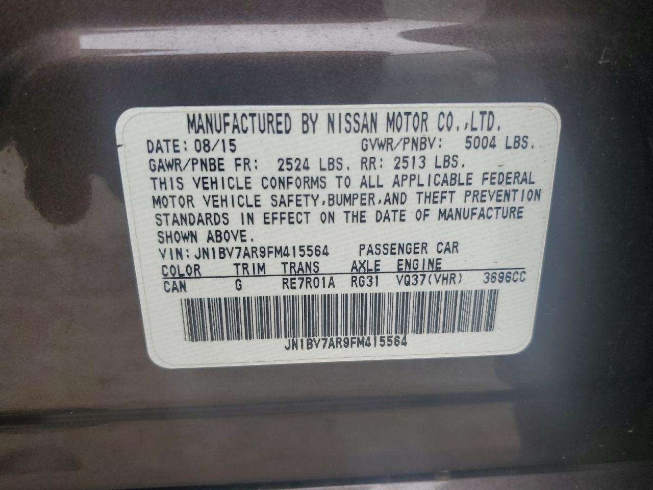 2015 Infiniti Q50 Base VIN: JN1BV7AR9FM415564 Lot: 57391245