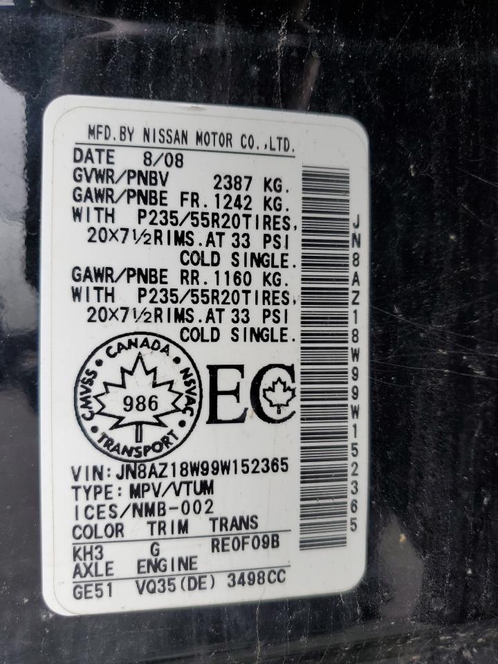 2009 Nissan Murano S VIN: JN8AZ18W99W152365 Lot: 56094445