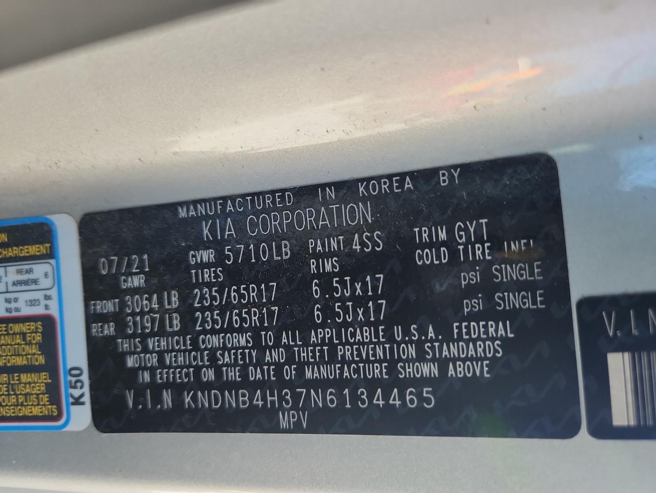 2022 Kia Carnival Lx VIN: KNDNB4H37N6134465 Lot: 58900125