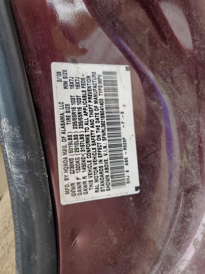 2008 Honda Odyssey Lx VIN: 5FNRL38218B041403 Lot: 56764745