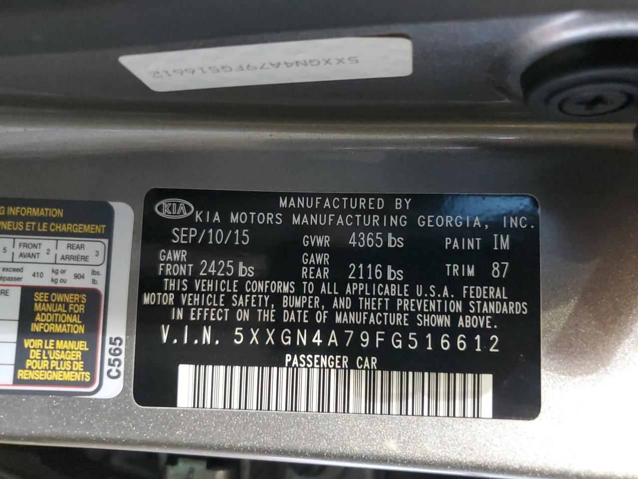 2015 Kia Optima Ex VIN: 5XXGN4A79FG516612 Lot: 57809925
