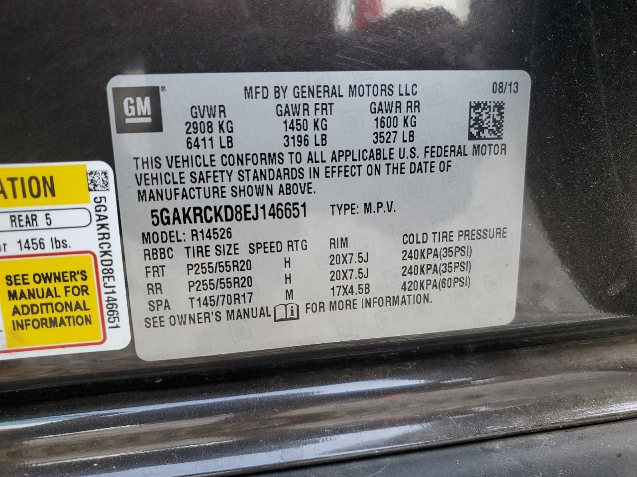 2014 Buick Enclave VIN: 5GAKRCKD8EJ146651 Lot: 56355325