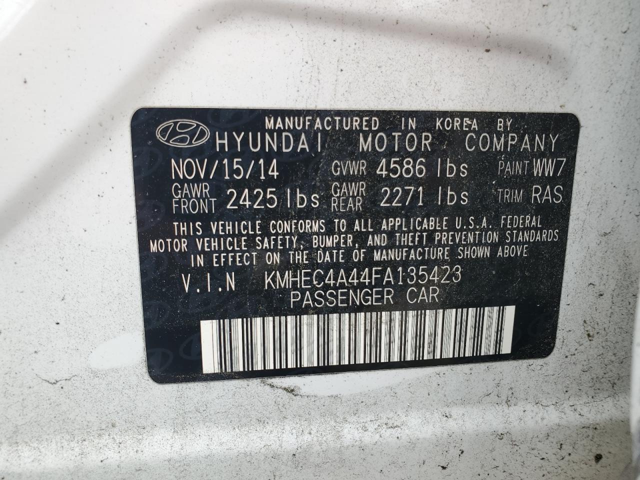 2015 Hyundai Sonata Hybrid VIN: KMHEC4A44FA135423 Lot: 56626725