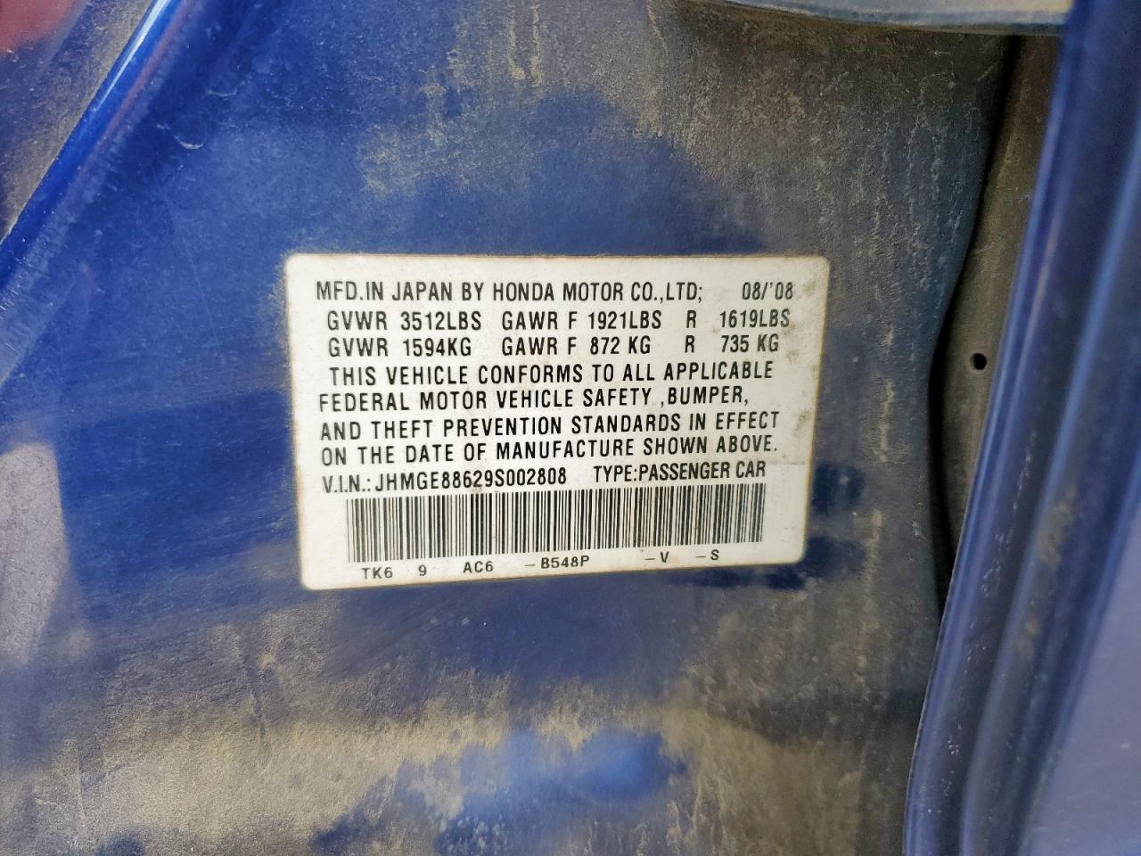 2009 Honda Fit Sport VIN: JHMGE88629S002808 Lot: 56375225