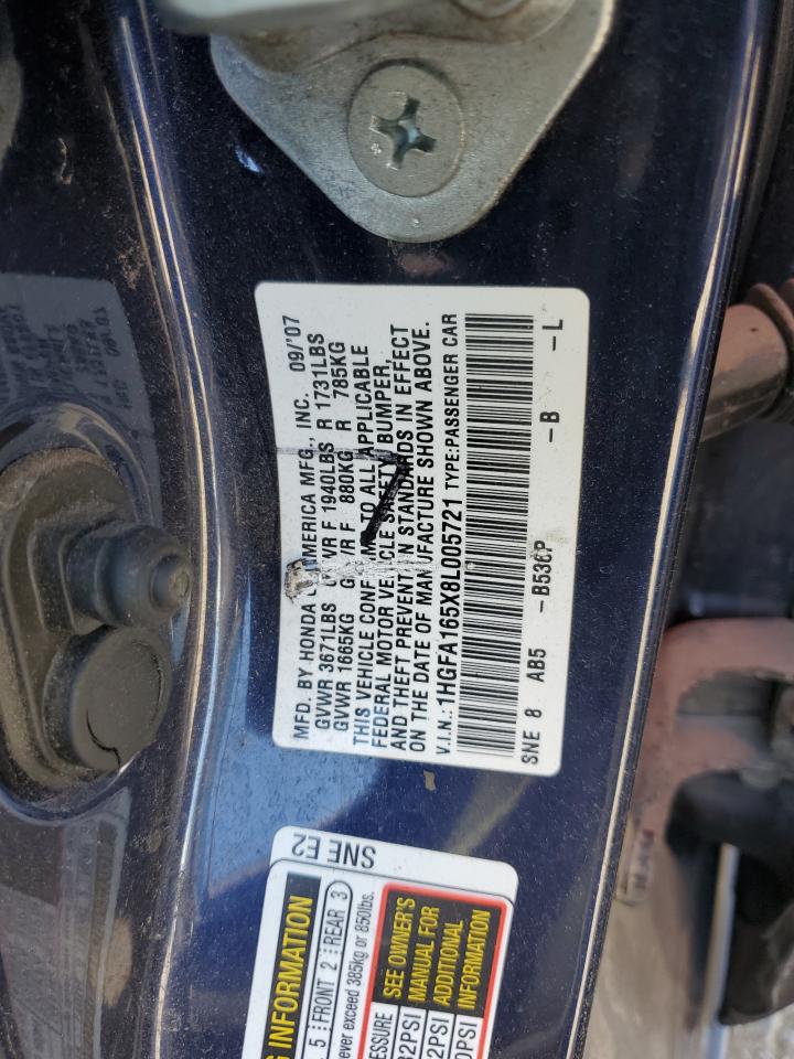 2008 Honda Civic Lx VIN: 1HGFA165X8L005721 Lot: 57791485