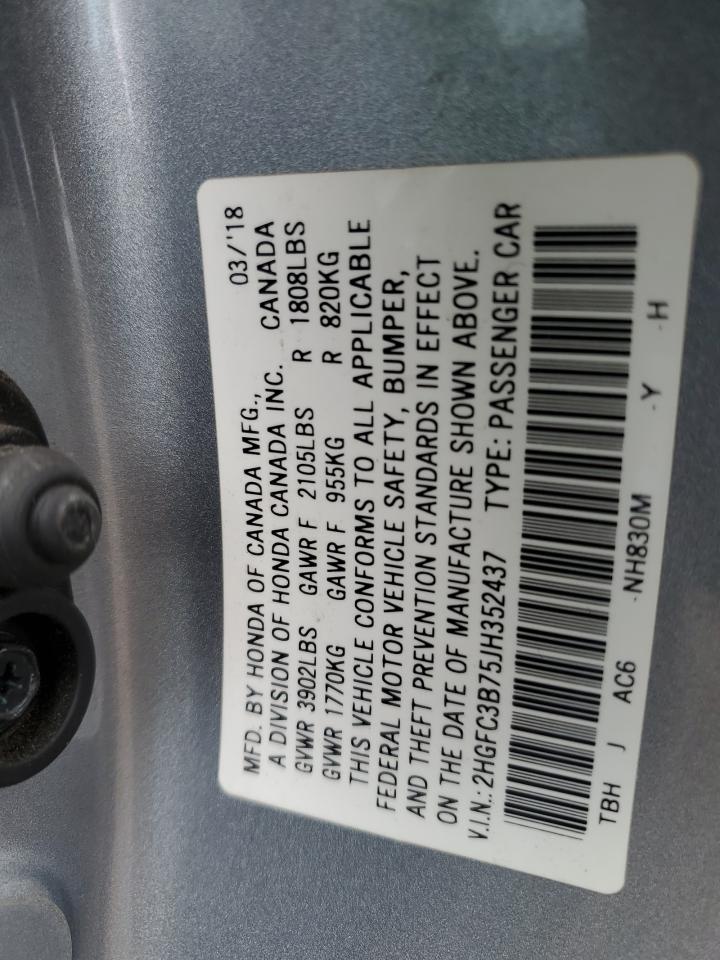 2018 Honda Civic Exl VIN: 2HGFC3B75JH352437 Lot: 56481415