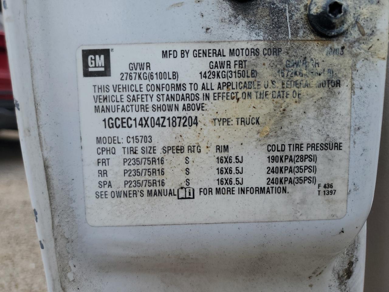 2004 Chevrolet Silverado C1500 VIN: 1GCEC14X04Z187204 Lot: 57452985