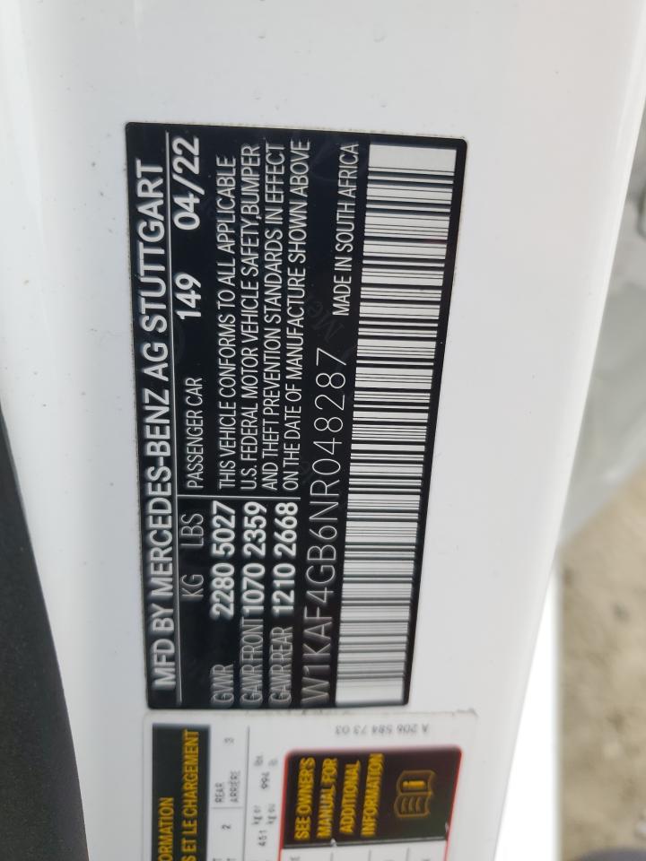 2022 Mercedes-Benz C 300 VIN: W1KAF4GB6NR048287 Lot: 57039645