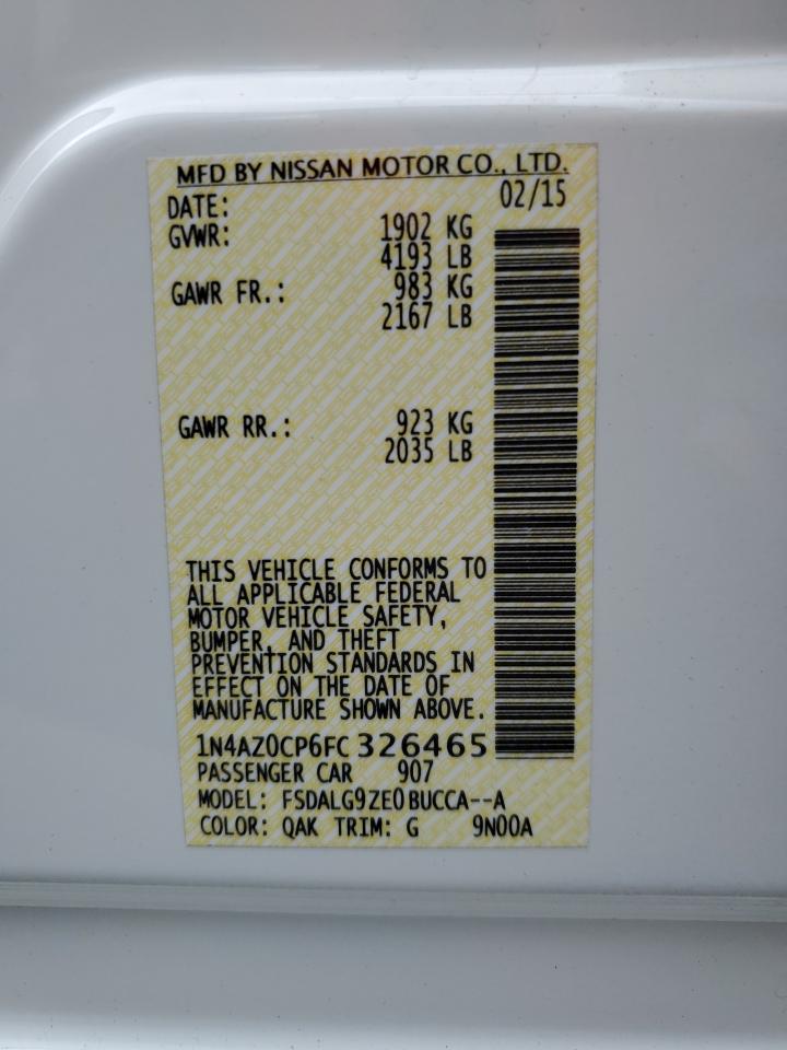 2015 Nissan Leaf S VIN: 1N4AZ0CP6FC326465 Lot: 57077535