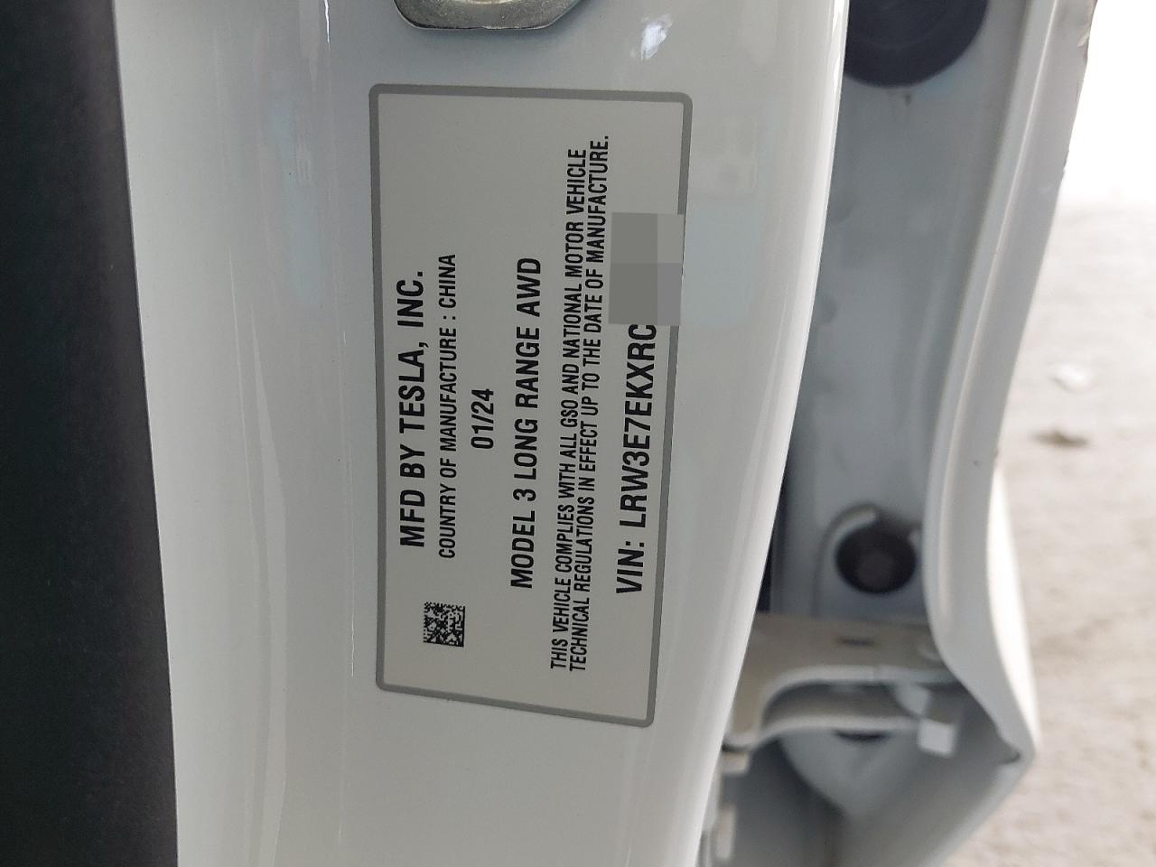LRW3E7EKXRC078277 - 2024 Tesl MODEL 3 - #57739265