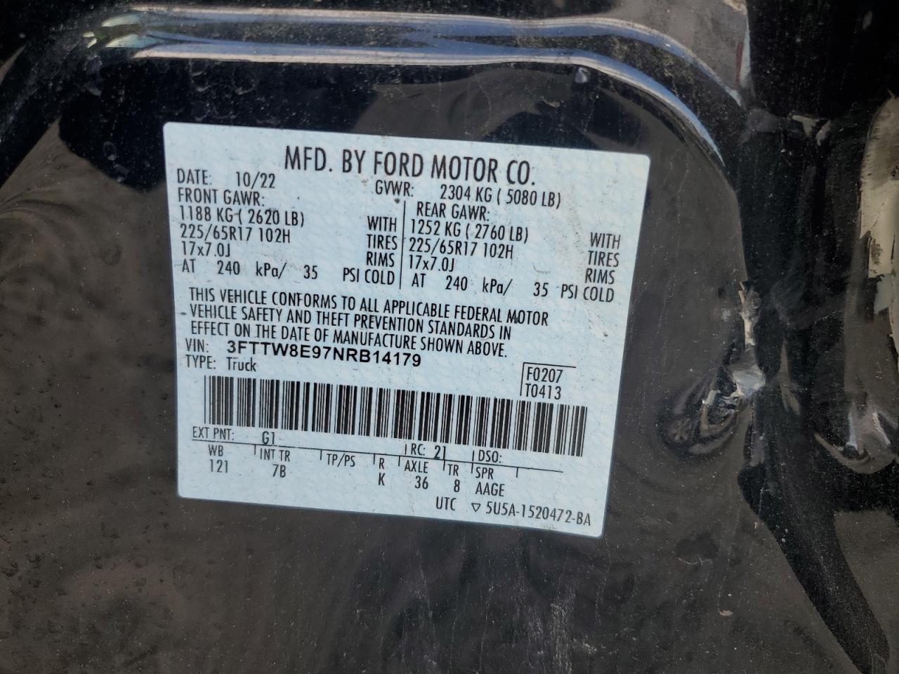 2022 Ford Maverick Xl VIN: 3FTTW8E97NRB14179 Lot: 56969175