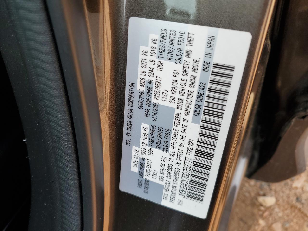 2016 Mazda Cx-5 Touring VIN: JM3KE4CY7G0762777 Lot: 57026345
