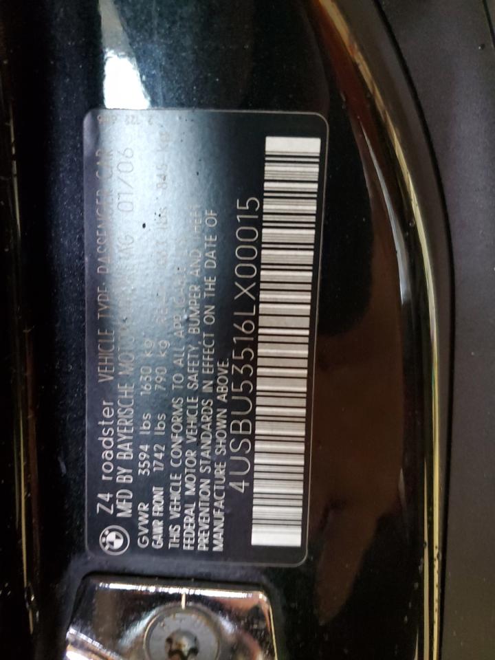 2006 BMW Z4 3.0Si VIN: 4USBU53516LX00015 Lot: 55958965