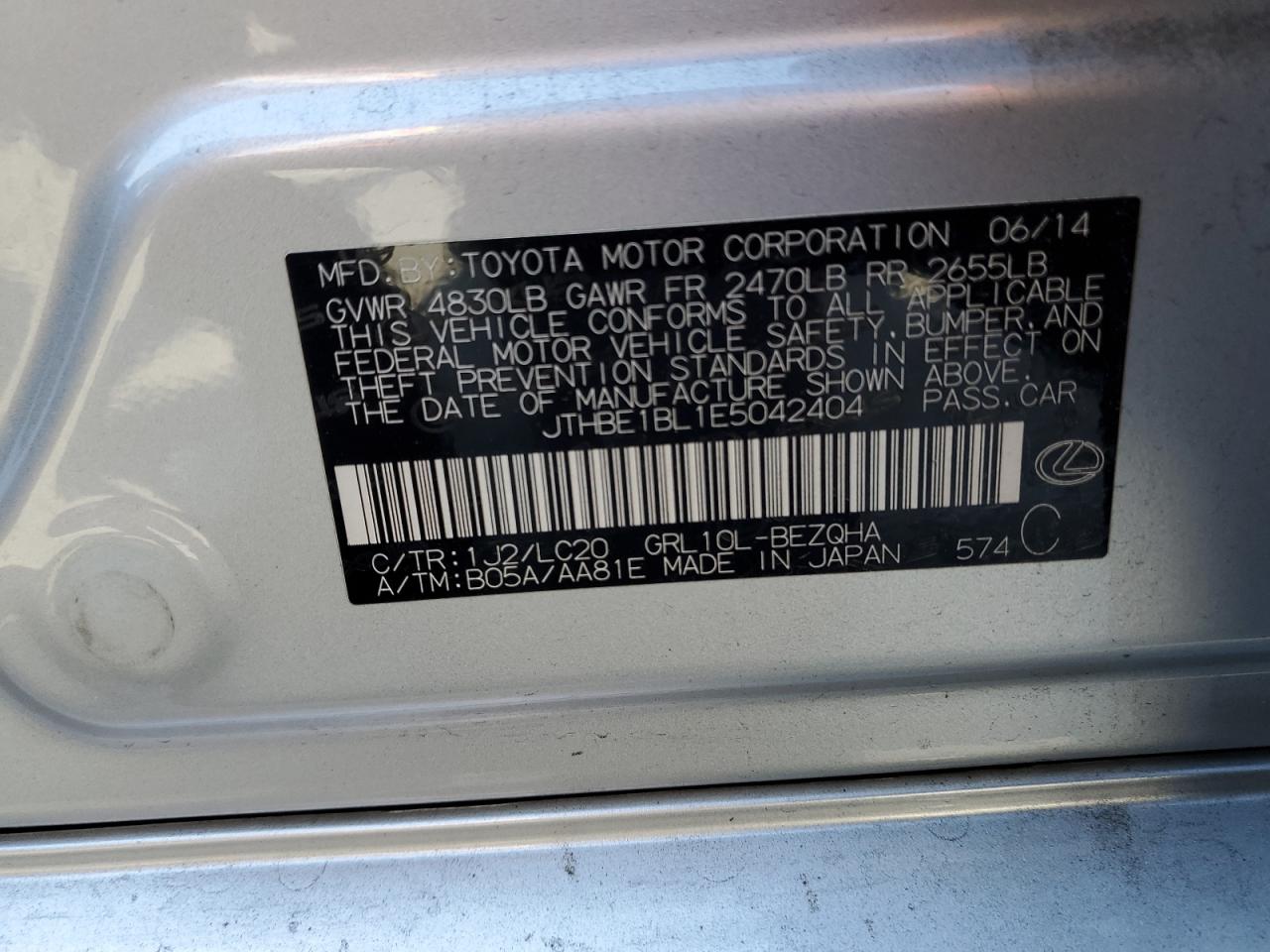 2014 Lexus Gs 350 VIN: JTHBE1BL1E5042404 Lot: 55173645
