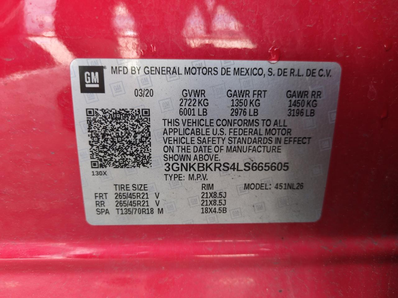 2020 Chevrolet Blazer Rs VIN: 3GNKBKRS4LS665605 Lot: 56875725