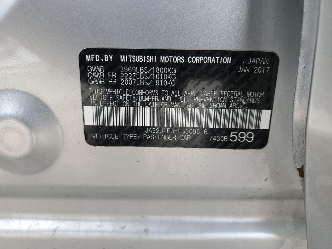 2017 Mitsubishi Lancer Es VIN: JA32U2FU8HU009616 Lot: 56861335