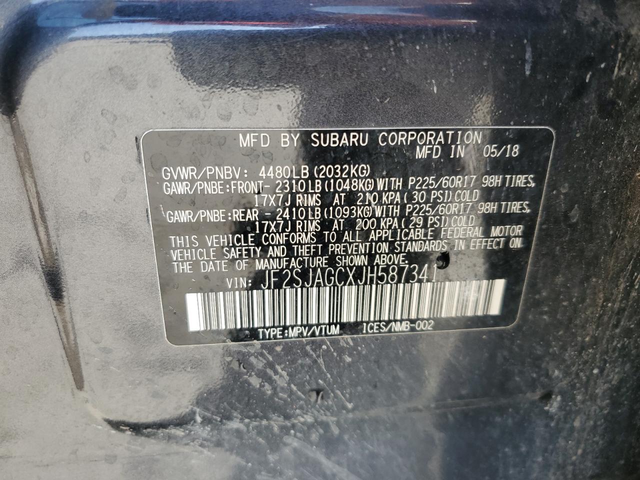 2018 Subaru Forester 2.5I Premium VIN: JF2SJAGCXJH587341 Lot: 56993925