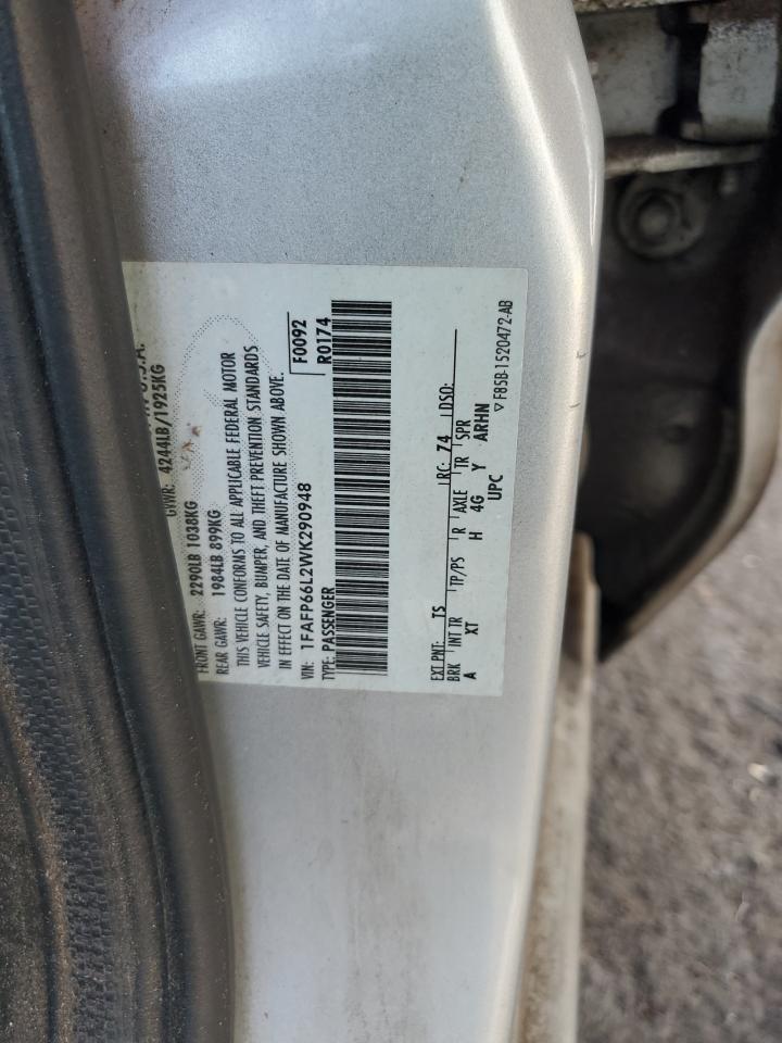 1998 Ford Contour Lx VIN: 1FAFP66L2WK290948 Lot: 56204295