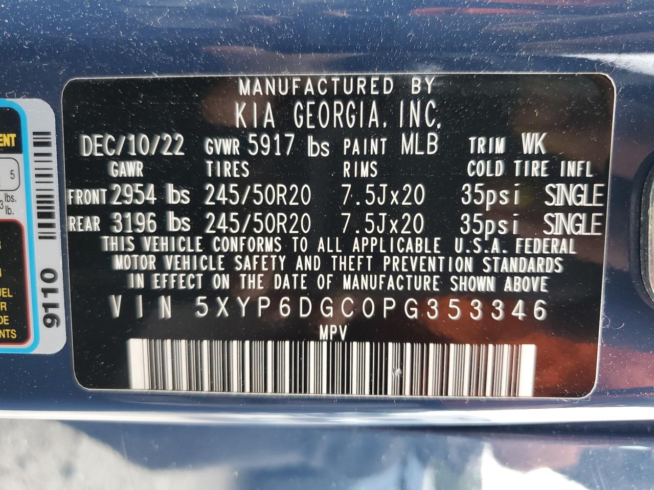 2023 Kia Telluride S VIN: 5XYP6DGC0PG353346 Lot: 55892605
