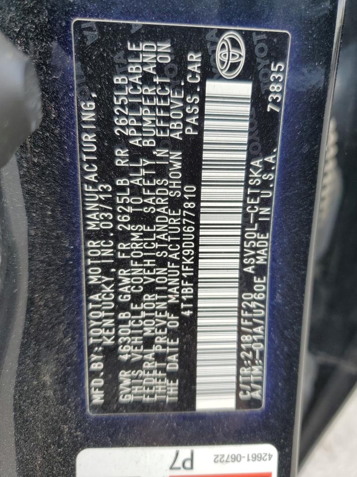 2013 Toyota Camry L VIN: 4T1BF1FK9DU677810 Lot: 56163225