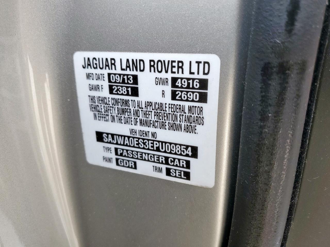 2014 Jaguar Xf VIN: SAJWA0ES3EPU09854 Lot: 57647425