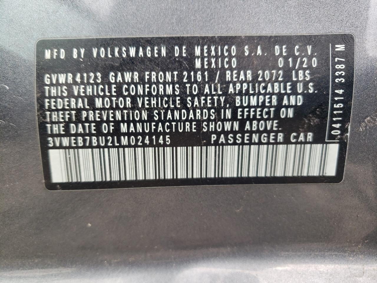 2020 Volkswagen Jetta Sel VIN: 3VWEB7BU2LM024145 Lot: 57247465