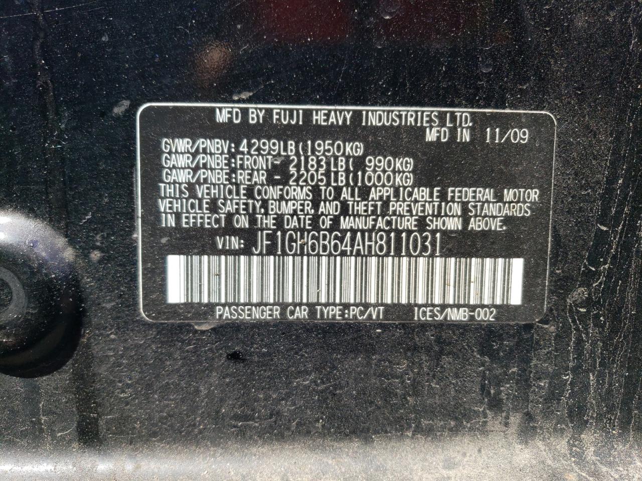 2010 Subaru Impreza 2.5I Premium VIN: JF1GH6B64AH811031 Lot: 58932215