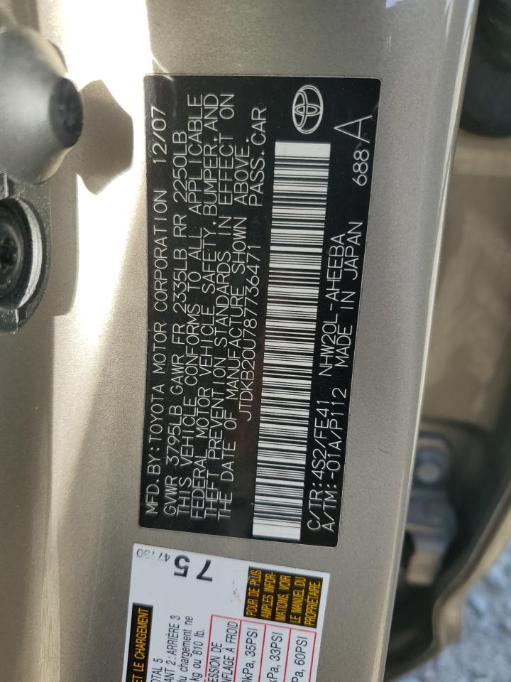 2008 Toyota Prius VIN: JTDKB20U787736471 Lot: 56594915