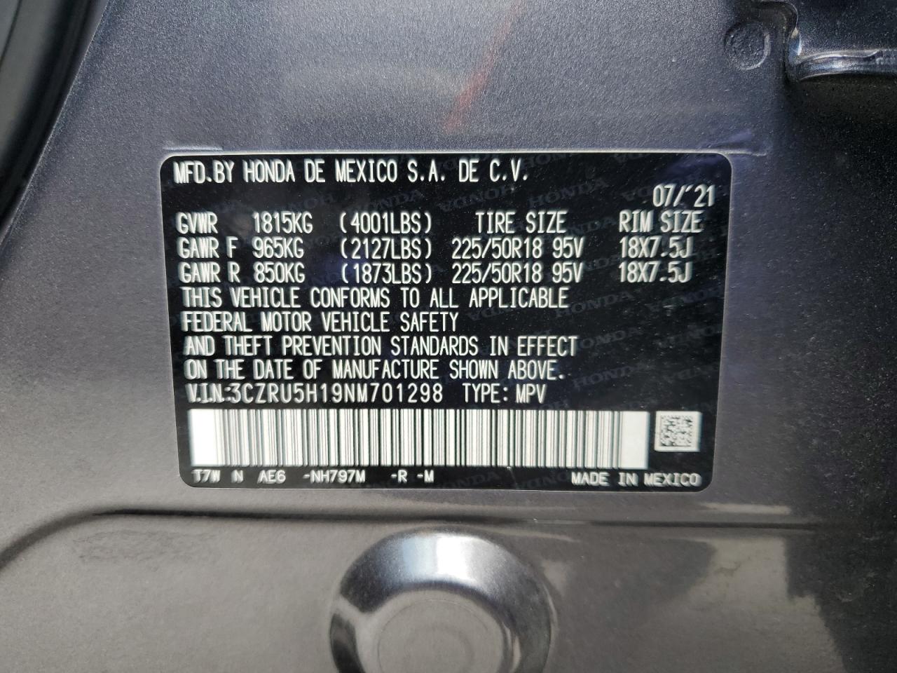 2022 Honda Hr-V Sport VIN: 3CZRU5H19NM701298 Lot: 56905775