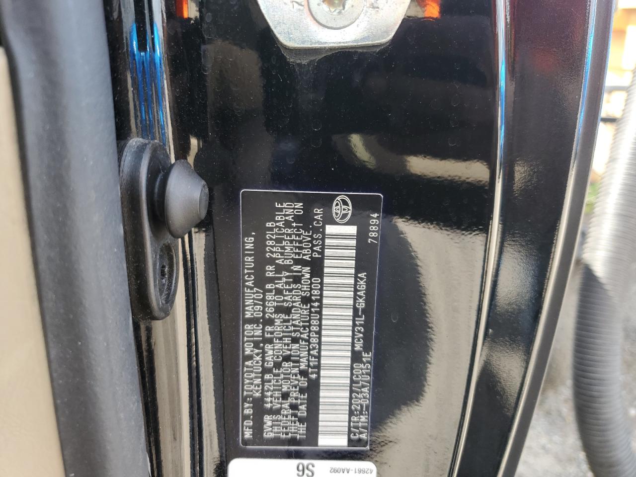 4t1fa38p88u141800 4T1FA38P88U141800 2008 Toyota Camry Solara Se