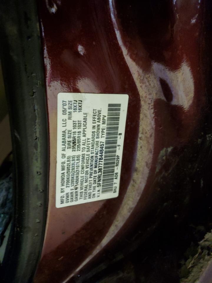 2007 Honda Odyssey Exl VIN: 5FNRL38777B448457 Lot: 56893595