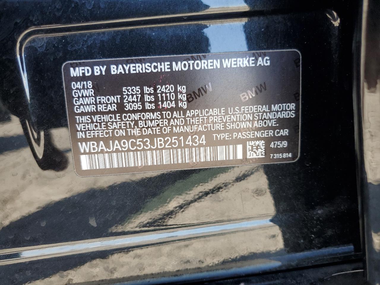 2018 BMW 530E VIN: WBAJA9C53JB251434 Lot: 56971115