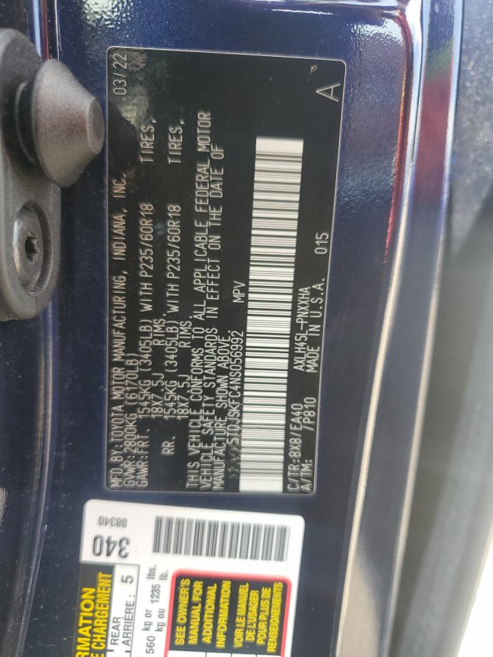 2022 Toyota Sienna Xle VIN: 5TDJSKFC4NS056992 Lot: 56120045