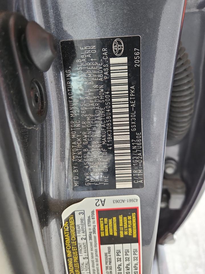 2011 Toyota Avalon Base VIN: 4T1BK3DB5BU405004 Lot: 57345865