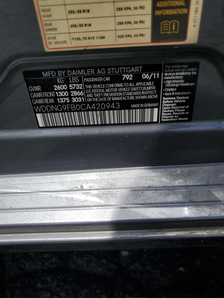 2012 Mercedes-Benz S 400 VIN: WDDNG9FB0CA420943 Lot: 56987055