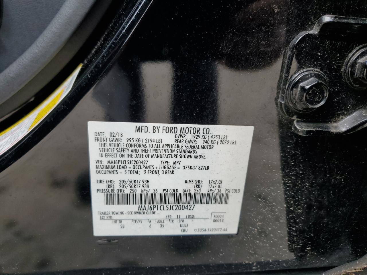 2018 Ford Ecosport Ses VIN: MAJ6P1CL5JC200427 Lot: 56840405
